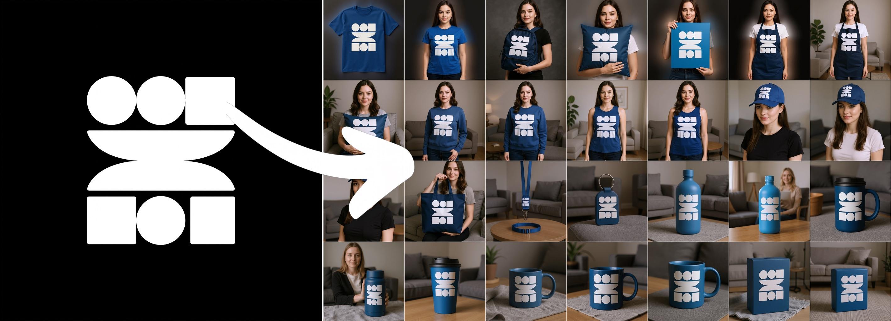 Transformacja z jednego logo do 28 makiet produktów