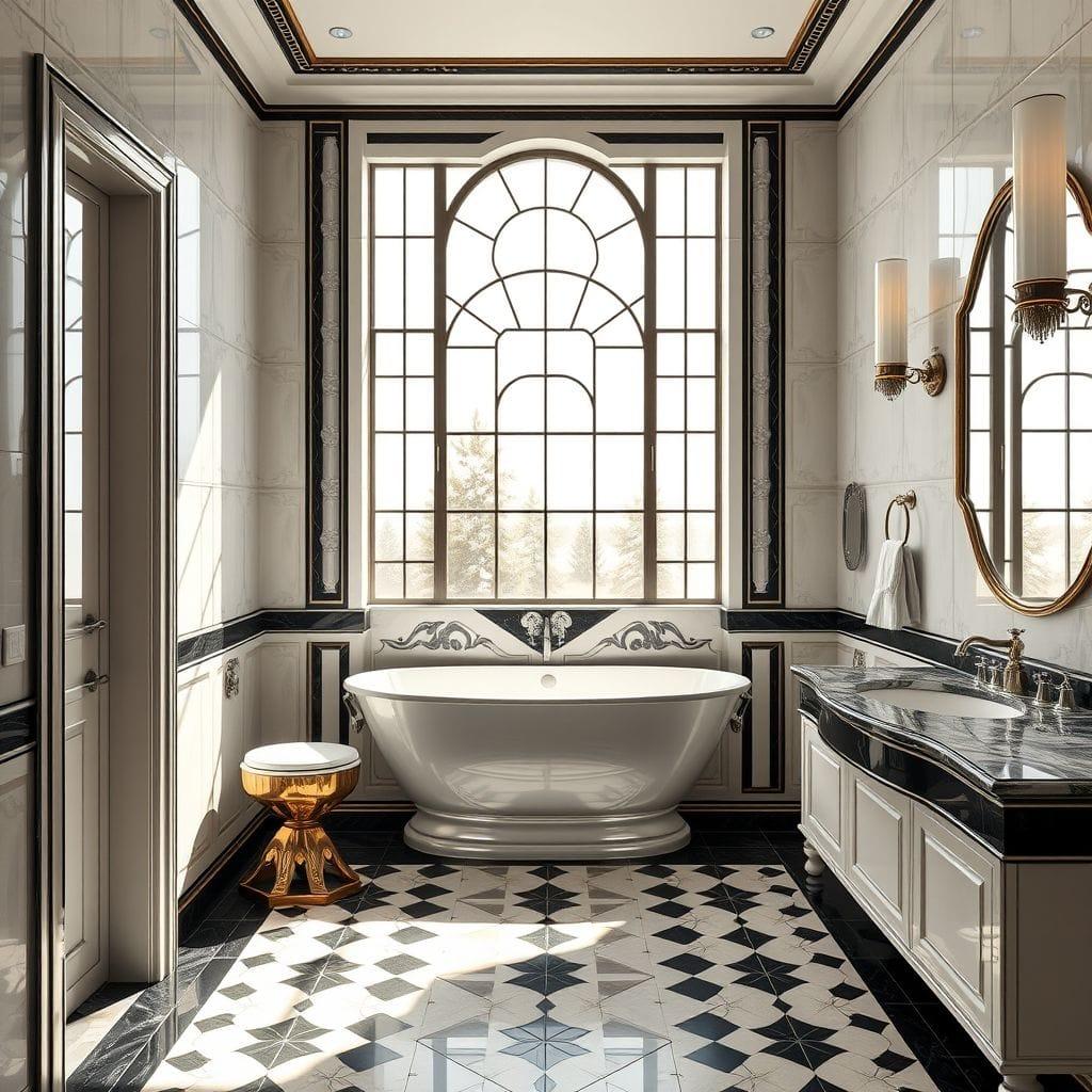 Art Deco hotel bathroom - AI Generated