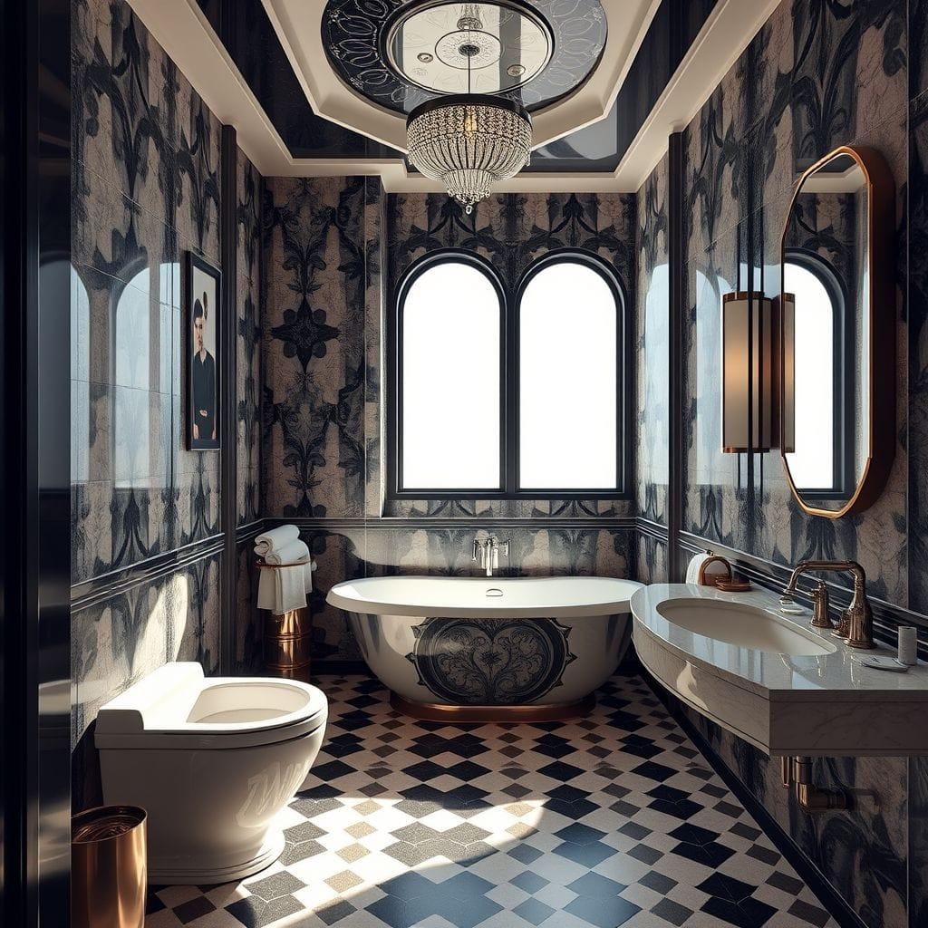 Art Deco hotel bathroom - AI Generated