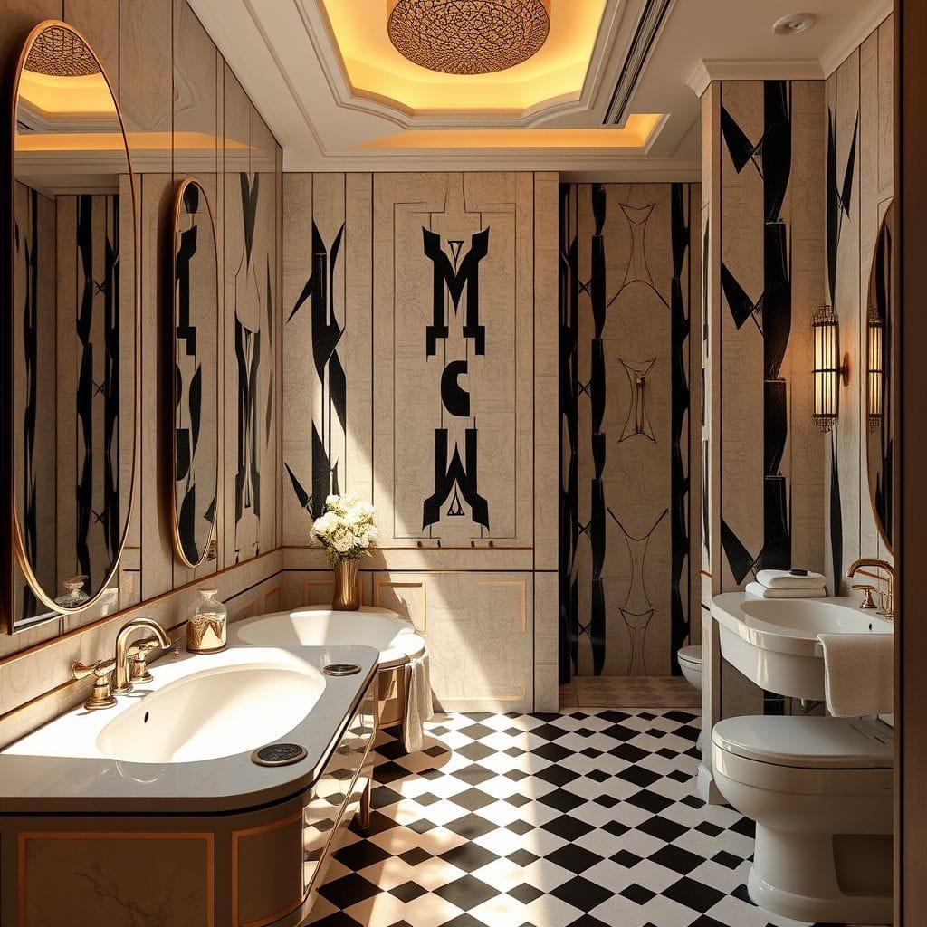 Art Deco hotel bathroom - AI Generated