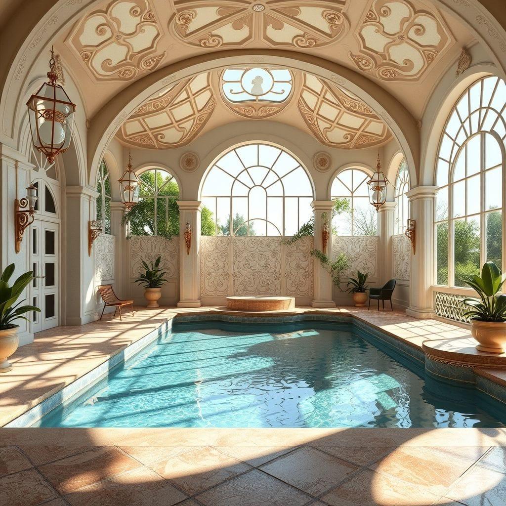 Art Nouveau outdoor pool area - AI Generated