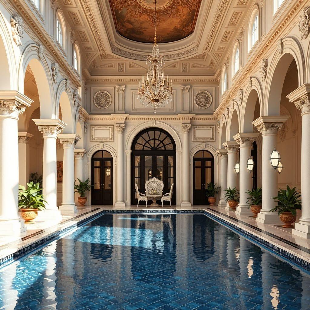 Baroque outdoor pool area - AI Generated