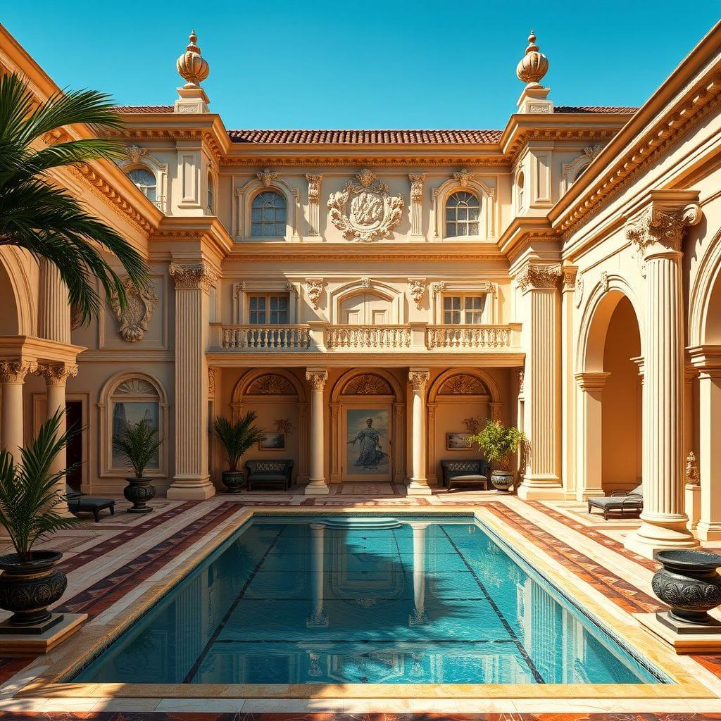 Baroque outdoor pool area - AI Generated