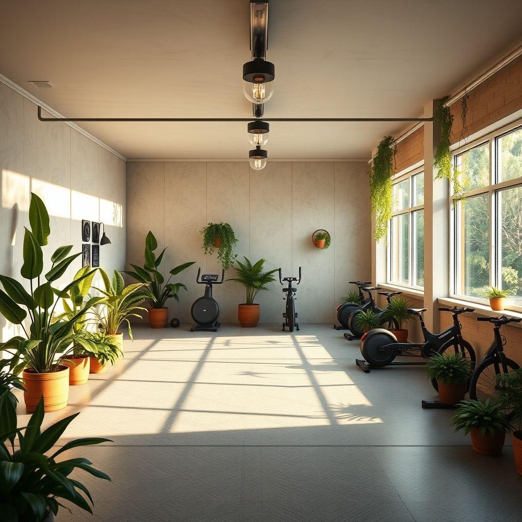 Biophilic garage gym - AI Generated