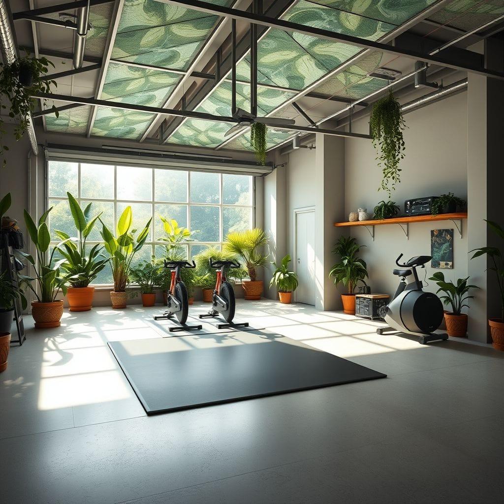 Biophilic garage gym - AI Generated