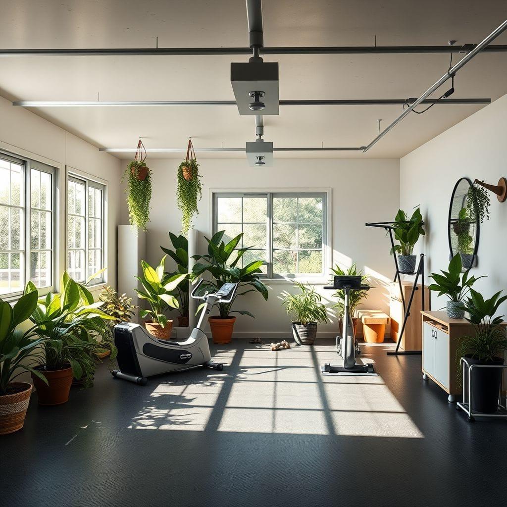 Biophilic garage gym - AI Generated