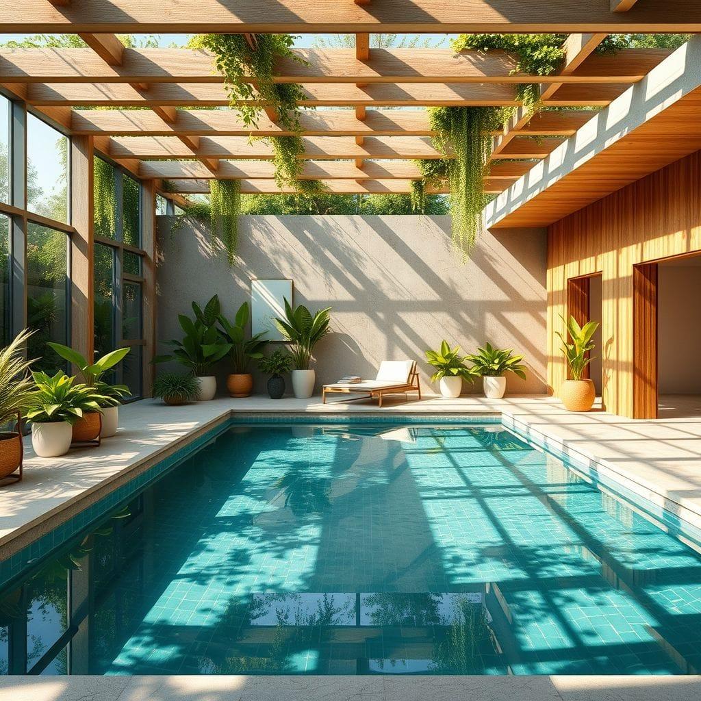 Biophilic outdoor pool area - AI Generated