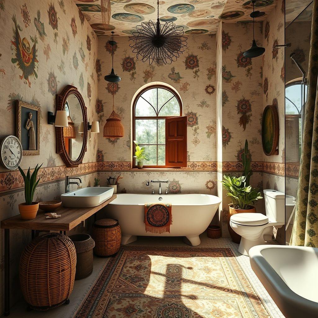 Bohemian bathroom - AI Generated