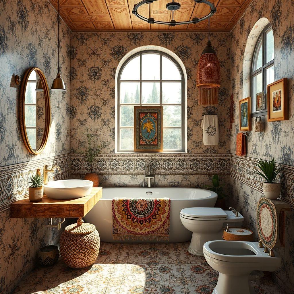 Bohemian bathroom - AI Generated