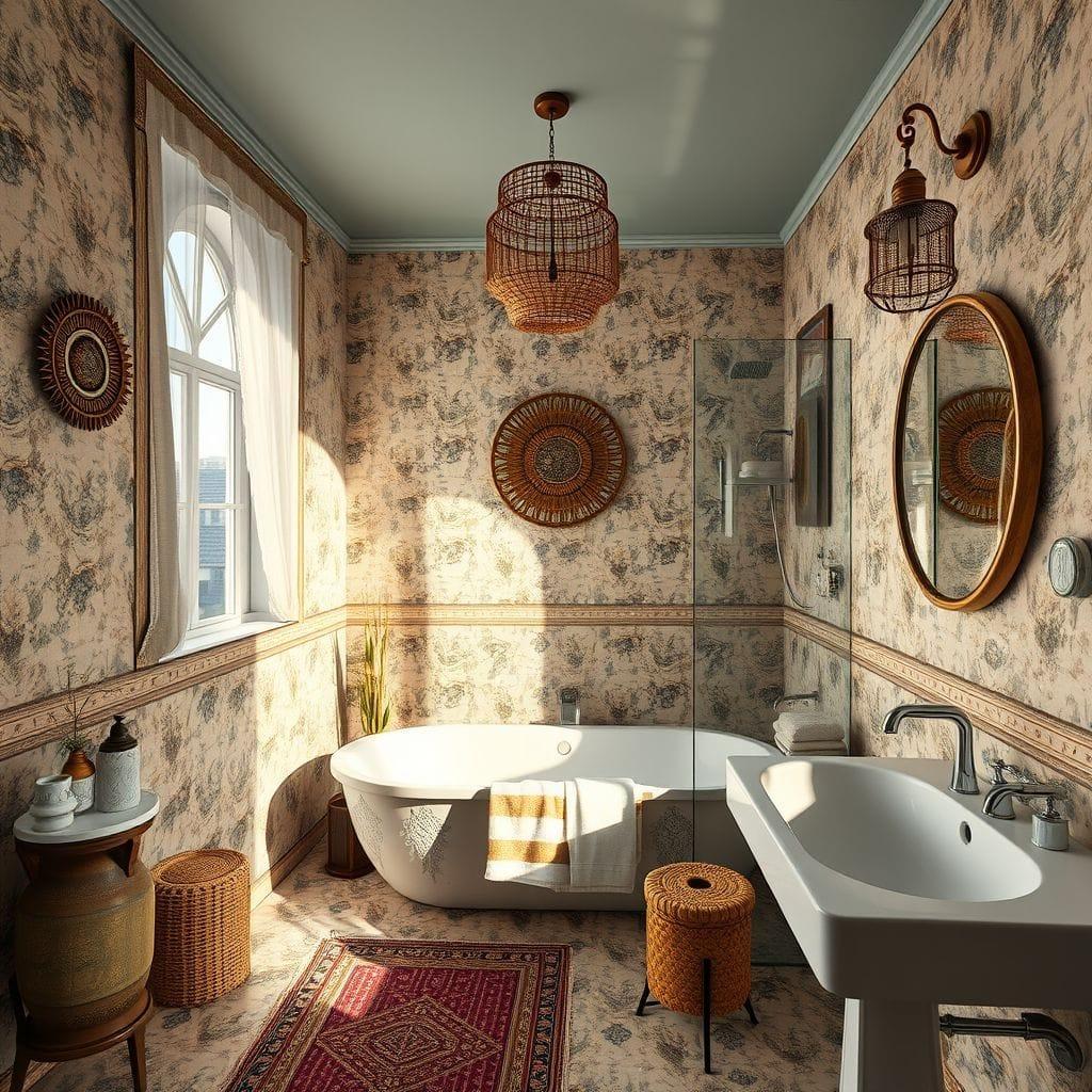 Bohemian hotel bathroom - AI Generated