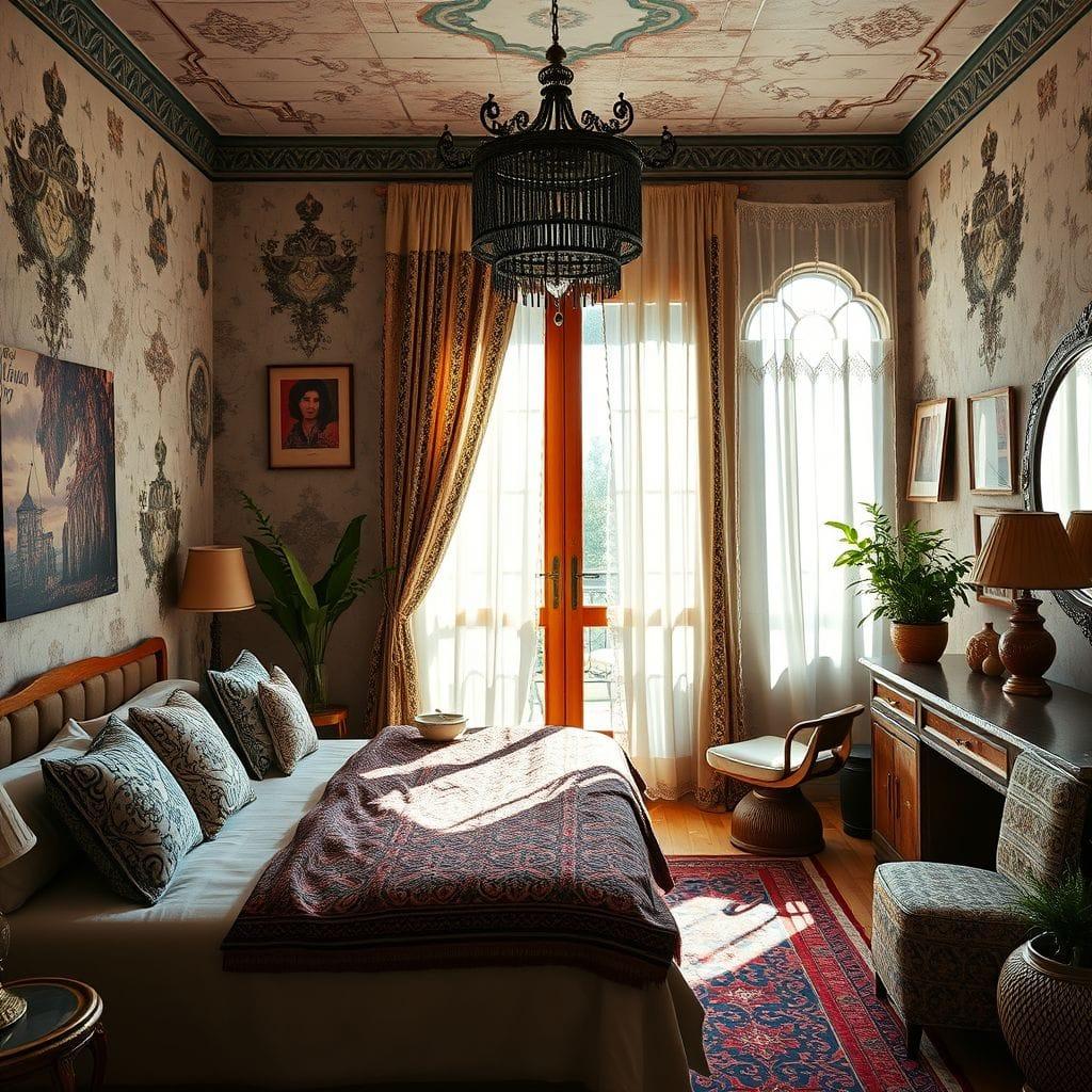 Bohemian hotel room - AI Generated