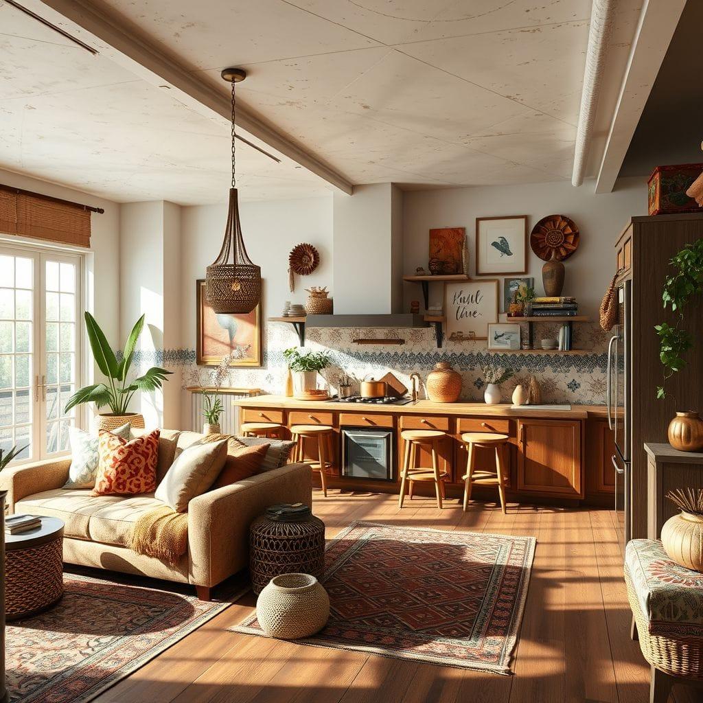 Bohemian kitchen living combo - AI Generated