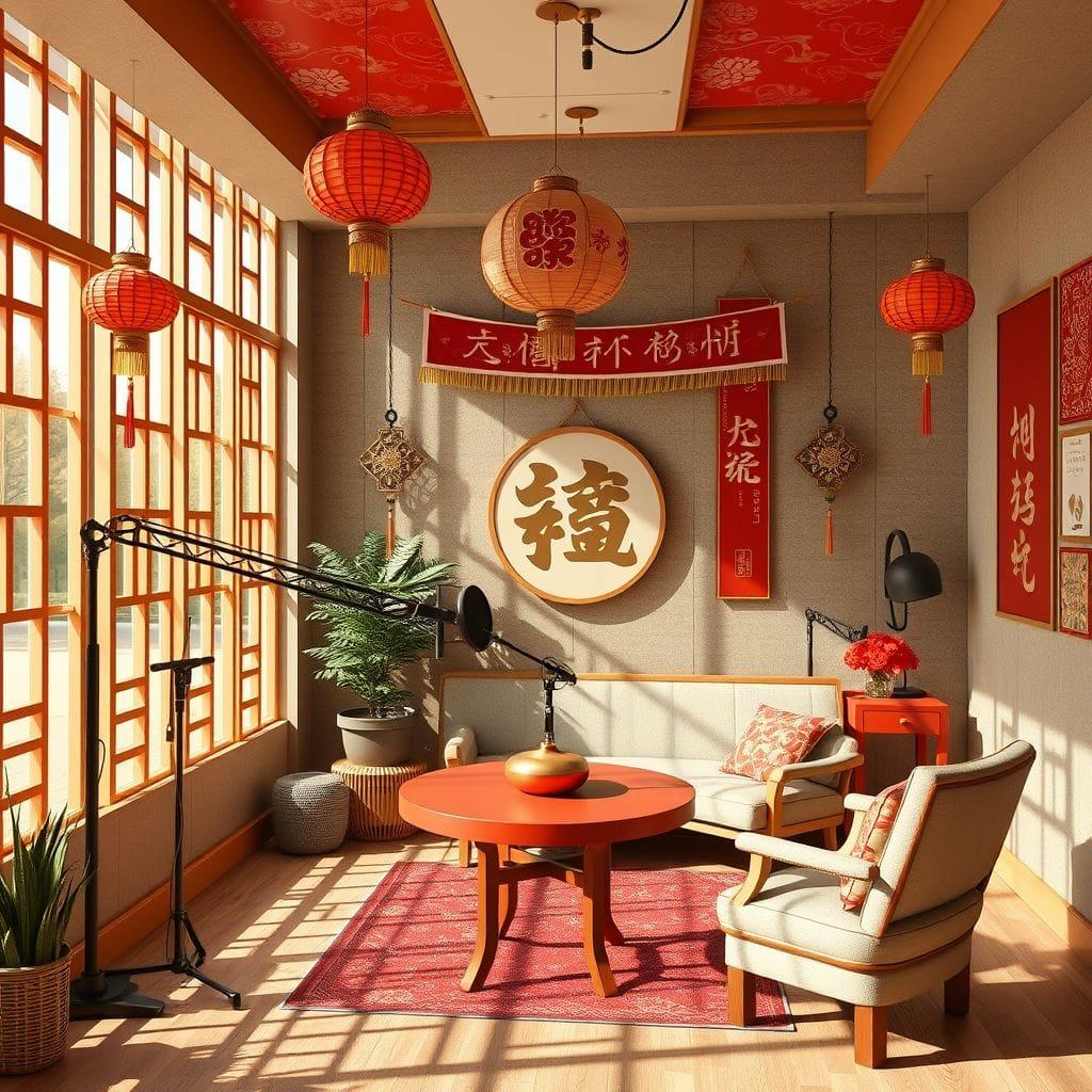 Chinese New Year podcast studio - AI Generated