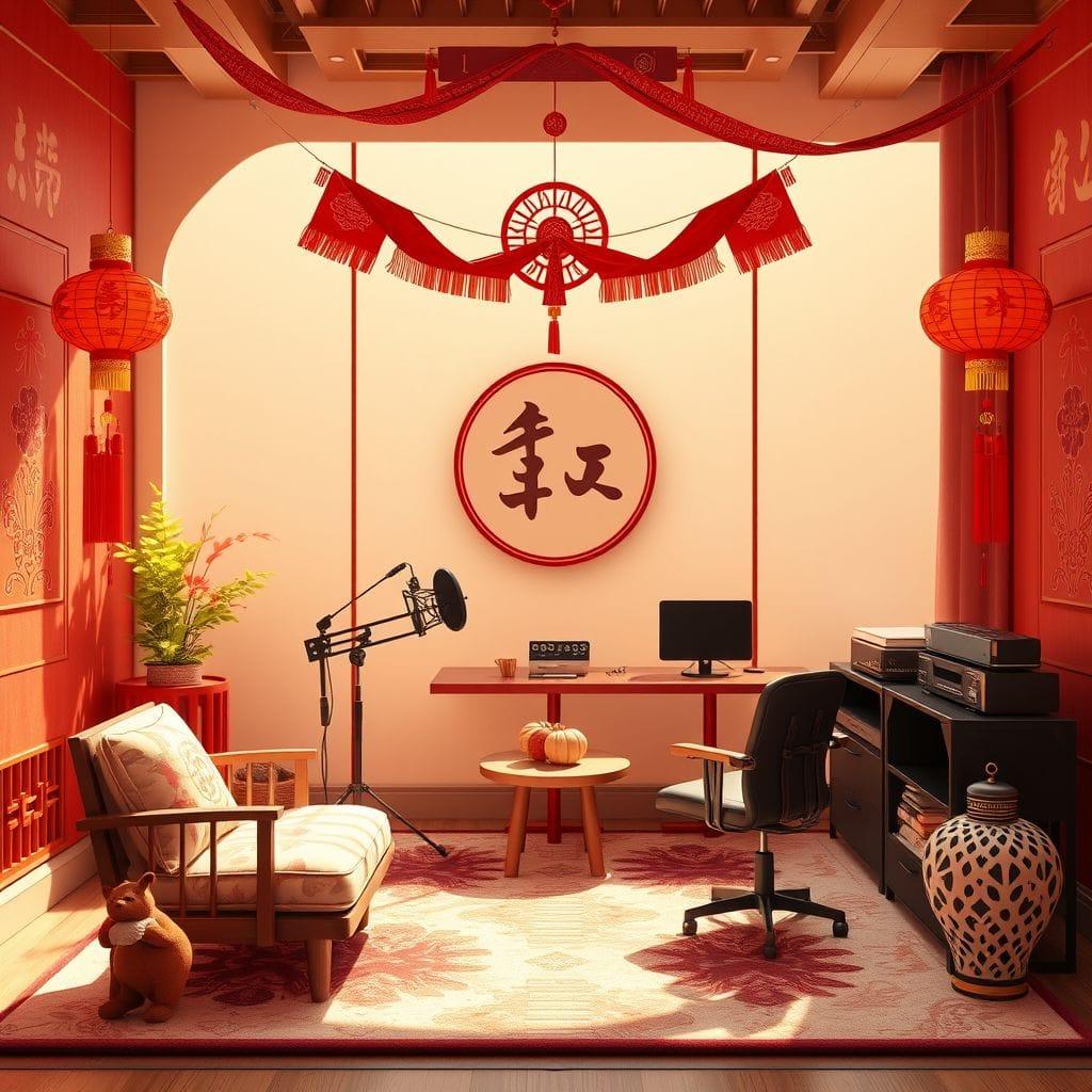 Chinese New Year podcast studio - AI Generated