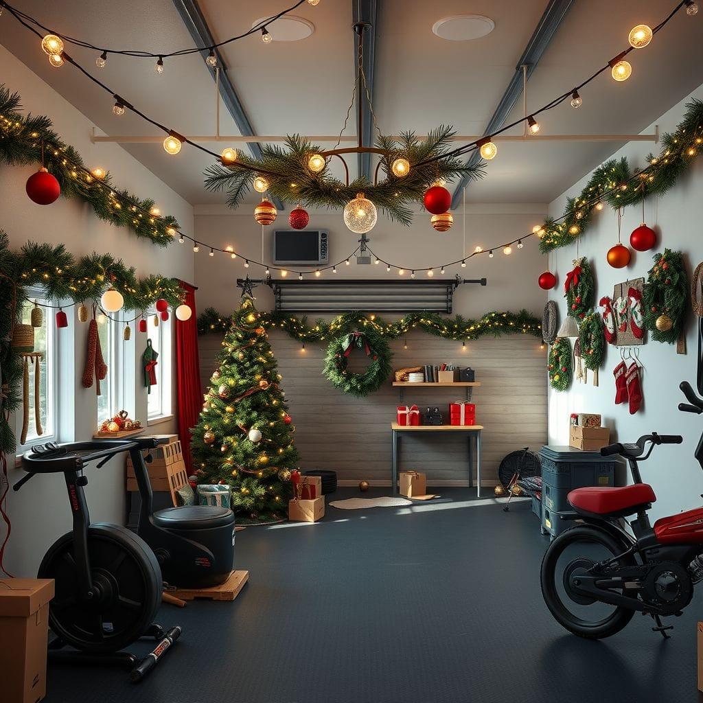Christmas garage gym - AI Generated