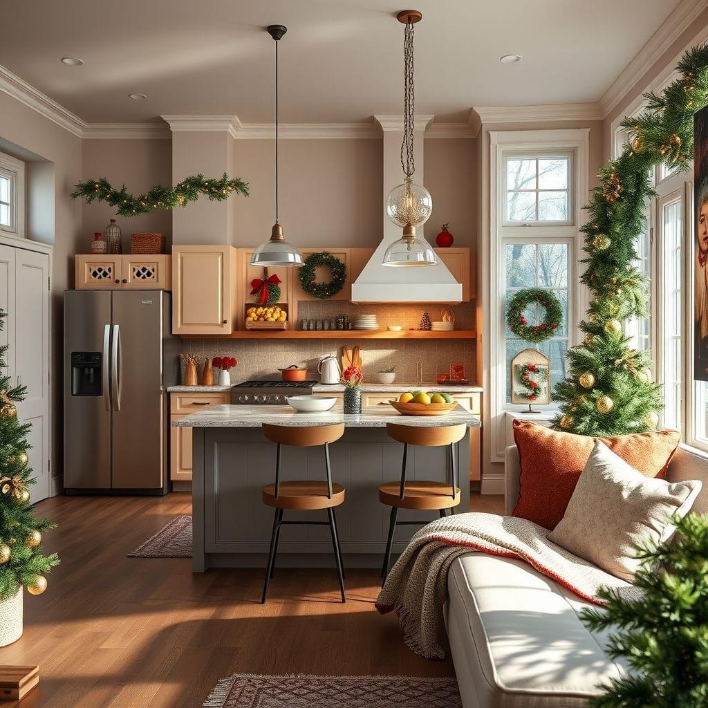 Christmas kitchen living combo - AI Generated