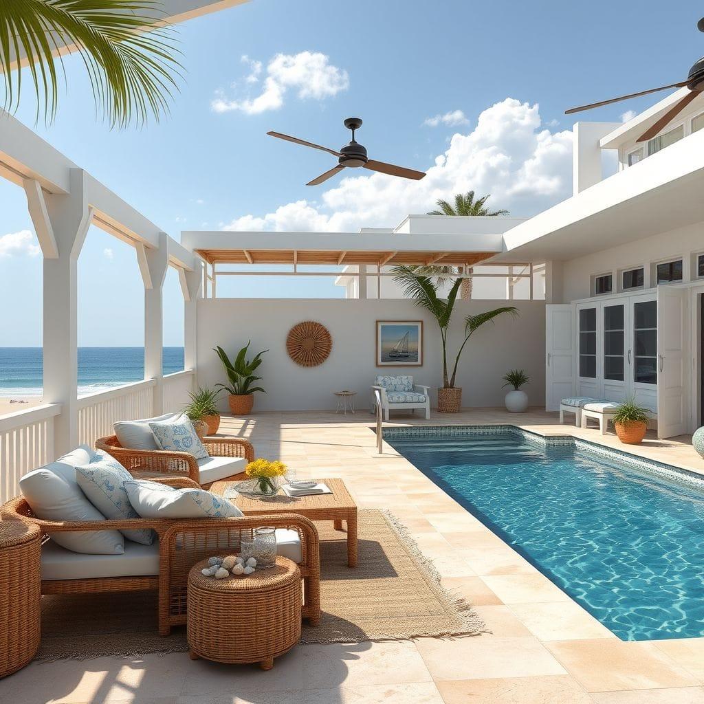 Coastal outdoor pool area - AI Generated
