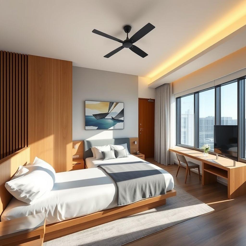 Contemporary hotel room - AI Generated