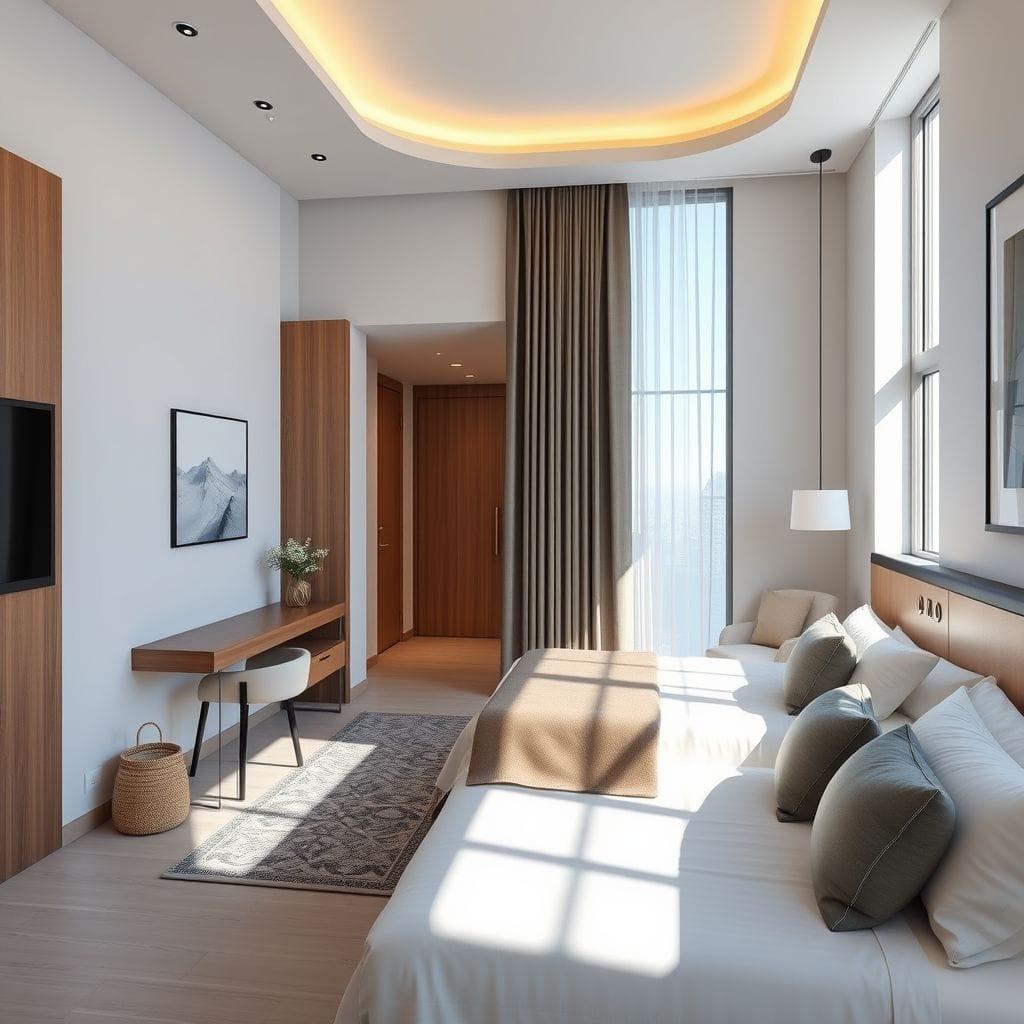 Contemporary hotel room - AI Generated