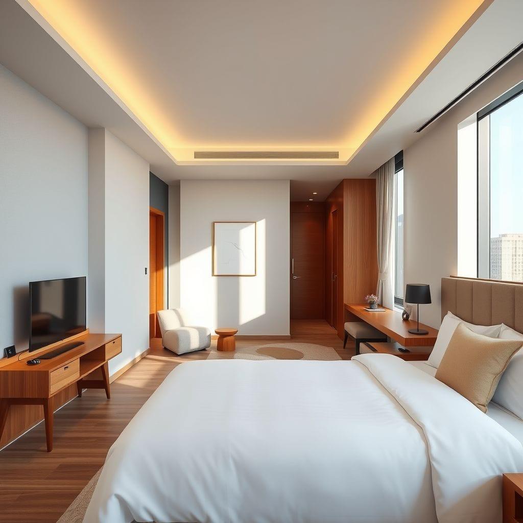 Contemporary hotel room - AI Generated