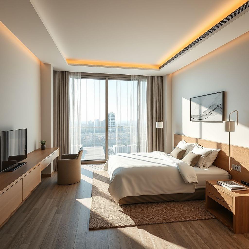 Contemporary hotel room - AI Generated