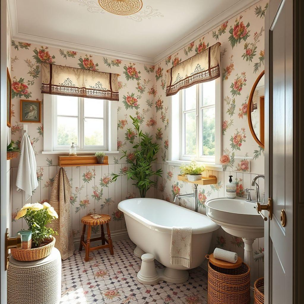 Cottagecore hotel bathroom - AI Generated