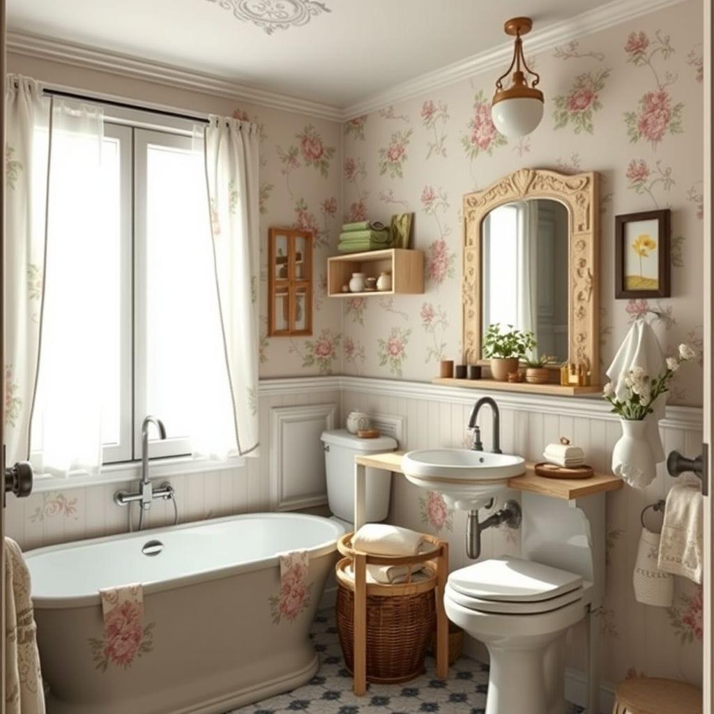Cottagecore hotel bathroom - AI Generated