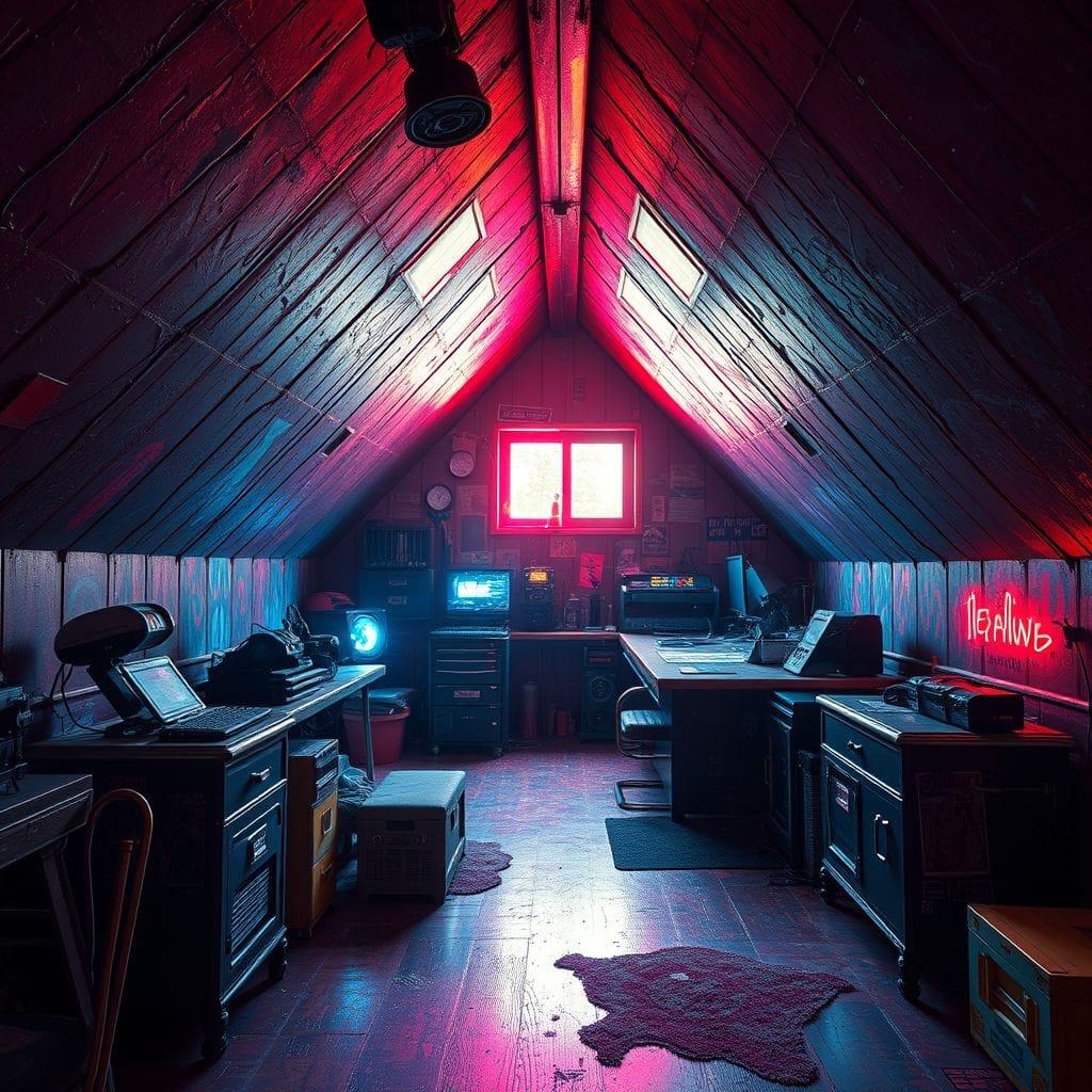 Cyberpunk attic - AI Generated