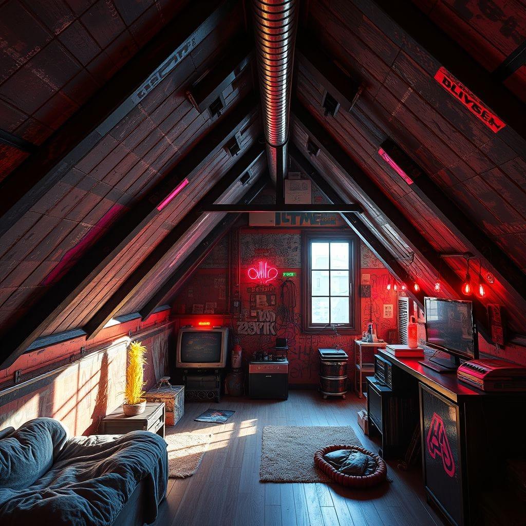 Cyberpunk attic - AI Generated