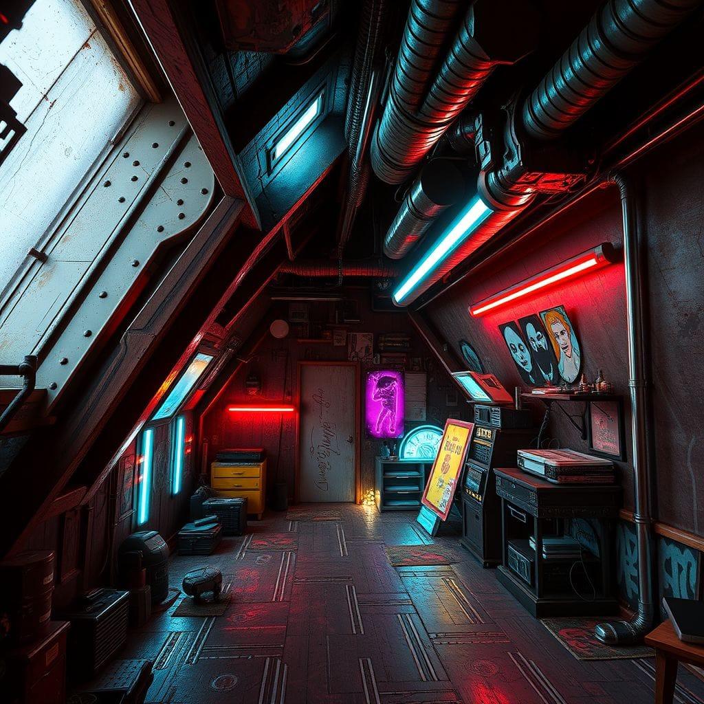 Cyberpunk attic - AI Generated