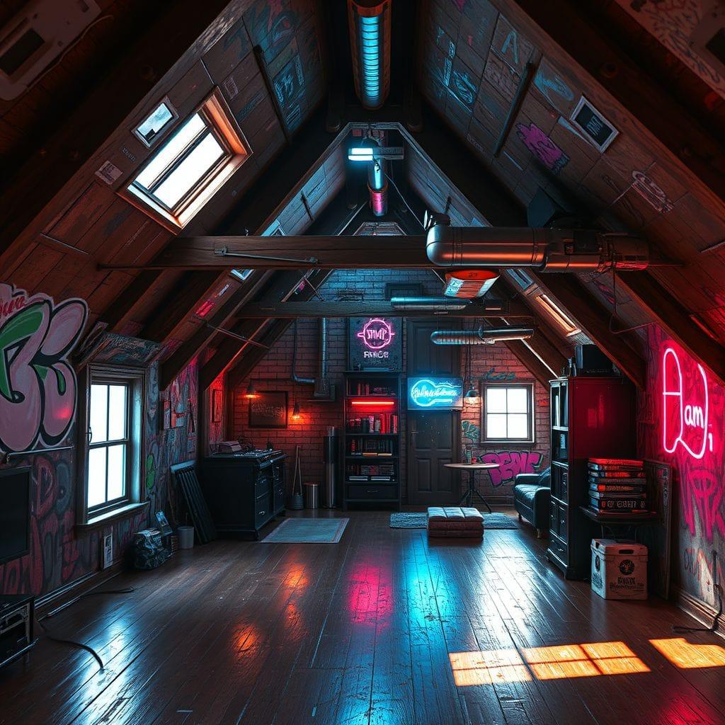 Cyberpunk attic - AI Generated