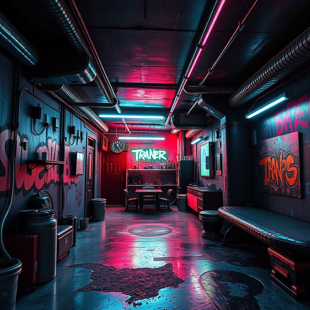 Cyberpunk basement - AI Generated