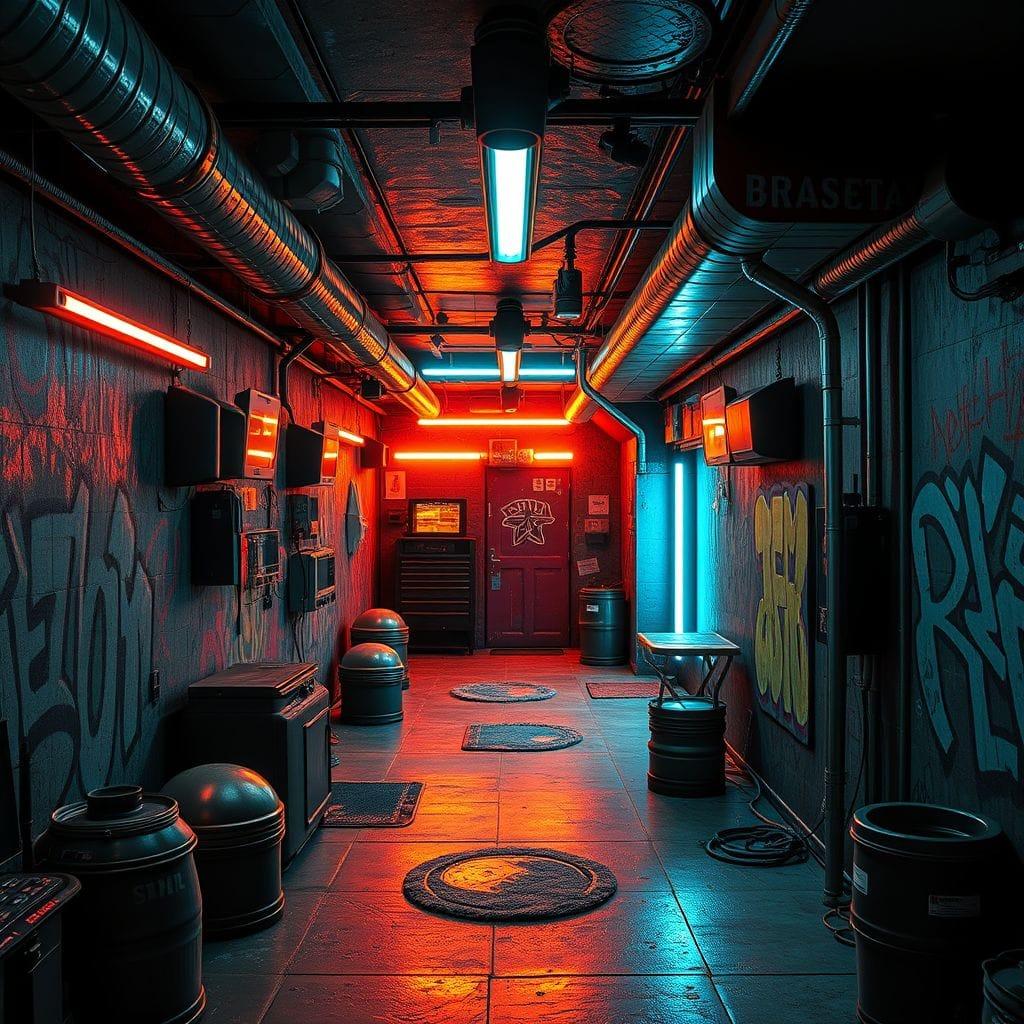Cyberpunk basement - AI Generated