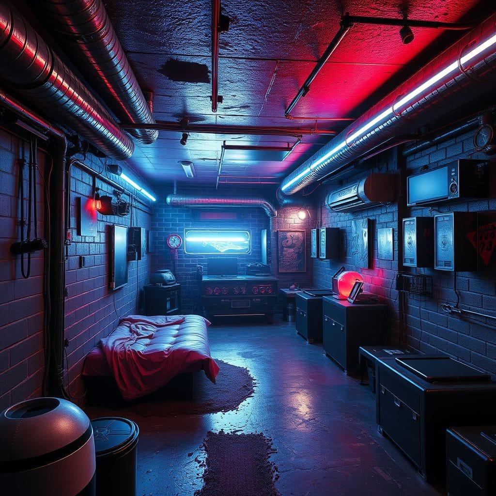 Cyberpunk basement - AI Generated