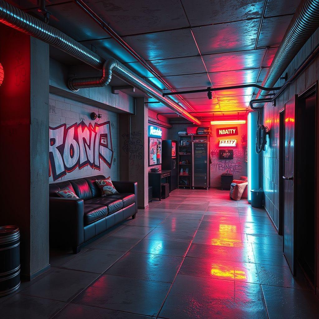 Cyberpunk basement - AI Generated