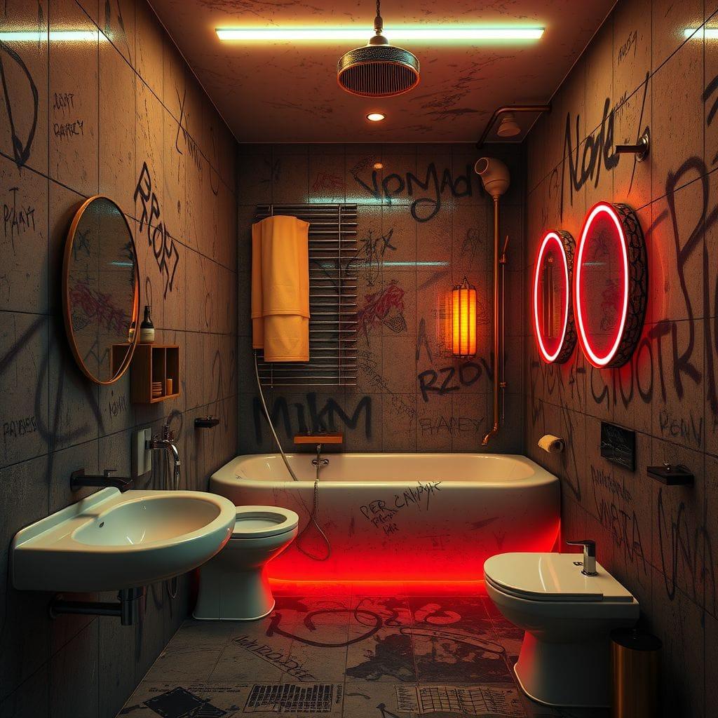 Cyberpunk bathroom - AI Generated