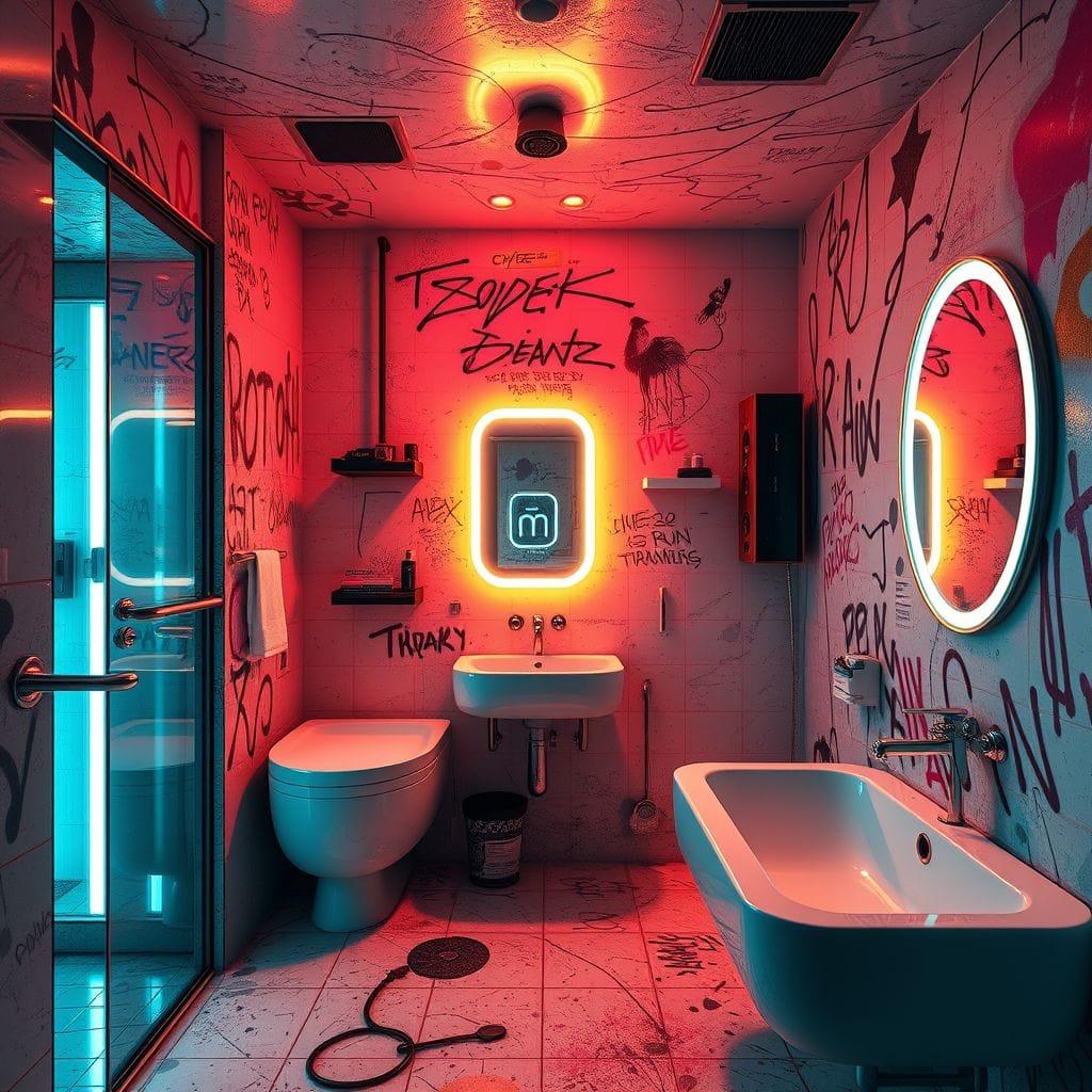 Cyberpunk bathroom - AI Generated
