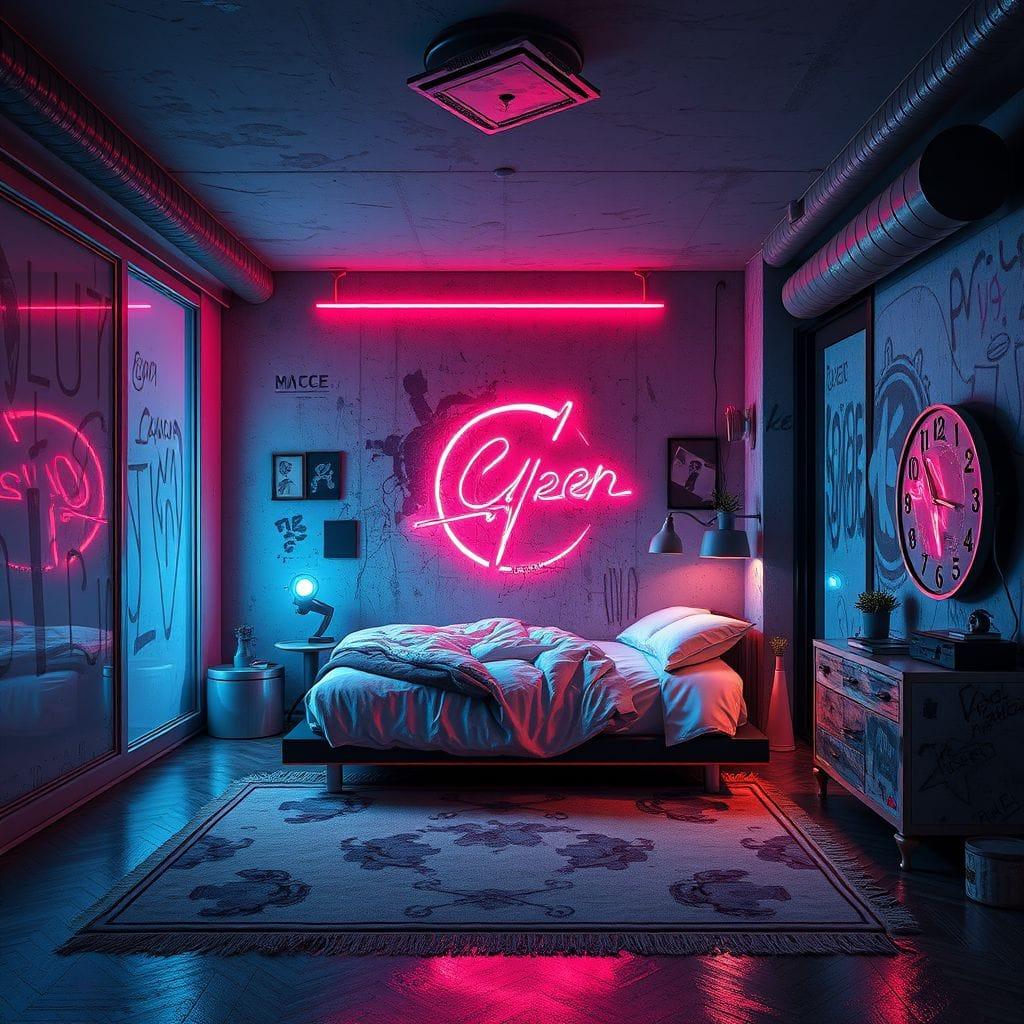 Cyberpunk bedroom - AI Generated