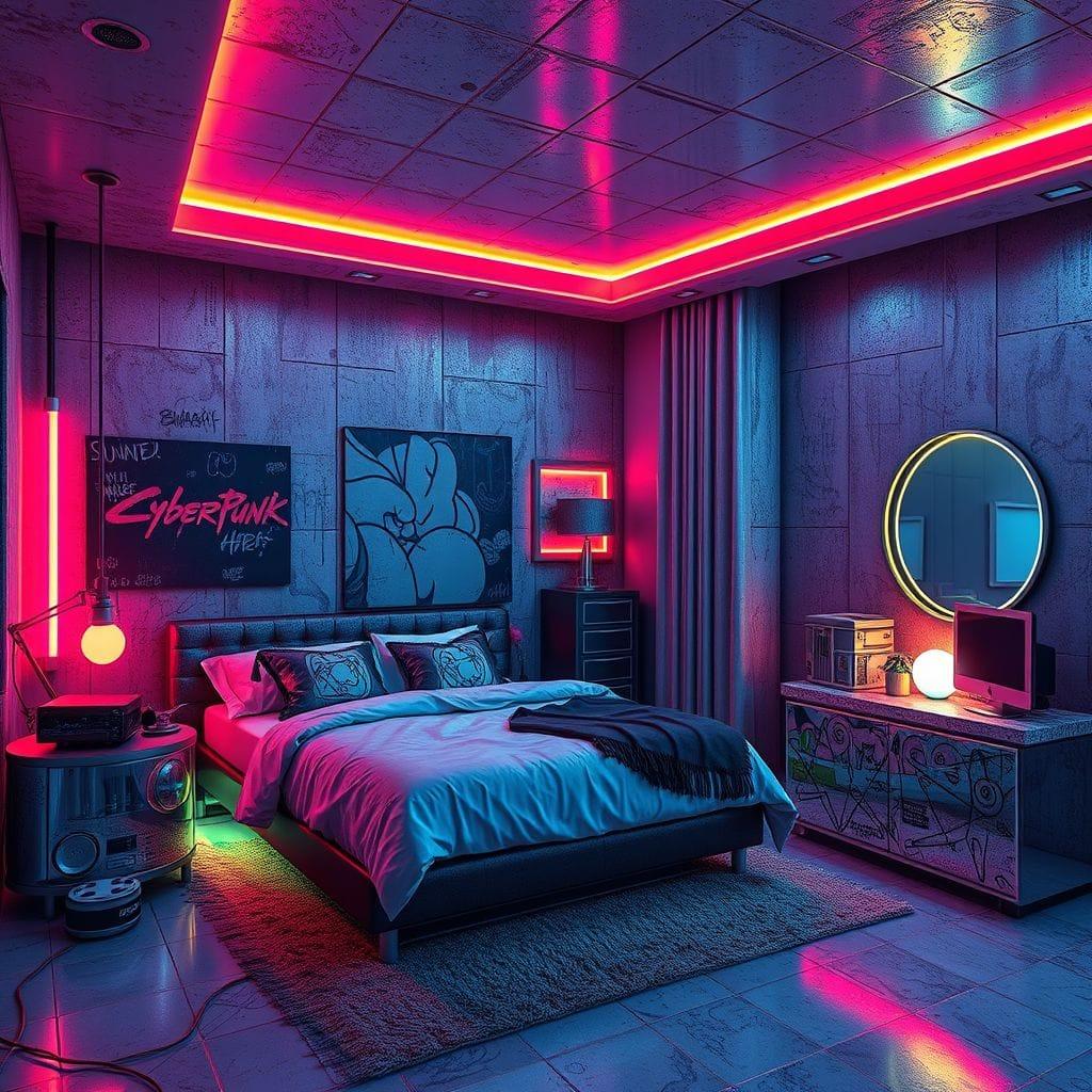 Cyberpunk bedroom - AI Generated