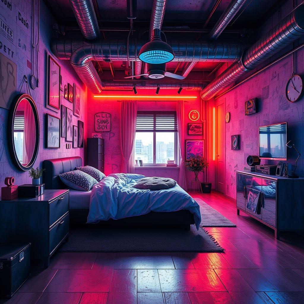 Cyberpunk bedroom - AI Generated