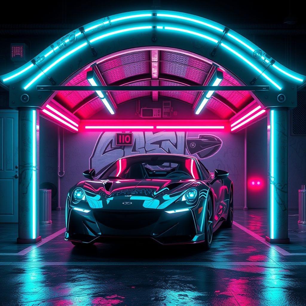Cyberpunk carport - AI Generated