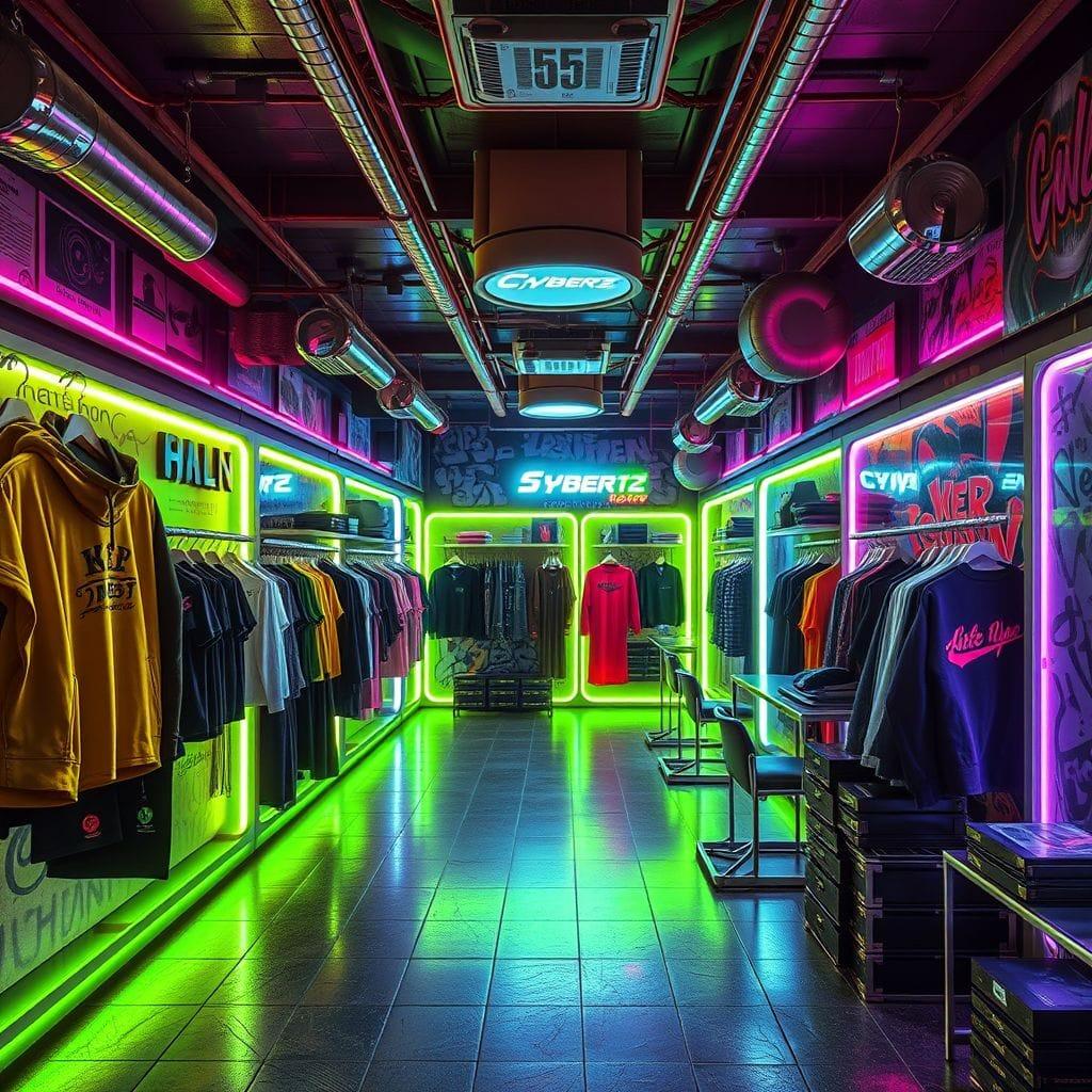 Cyberpunk clothing store - AI Generated