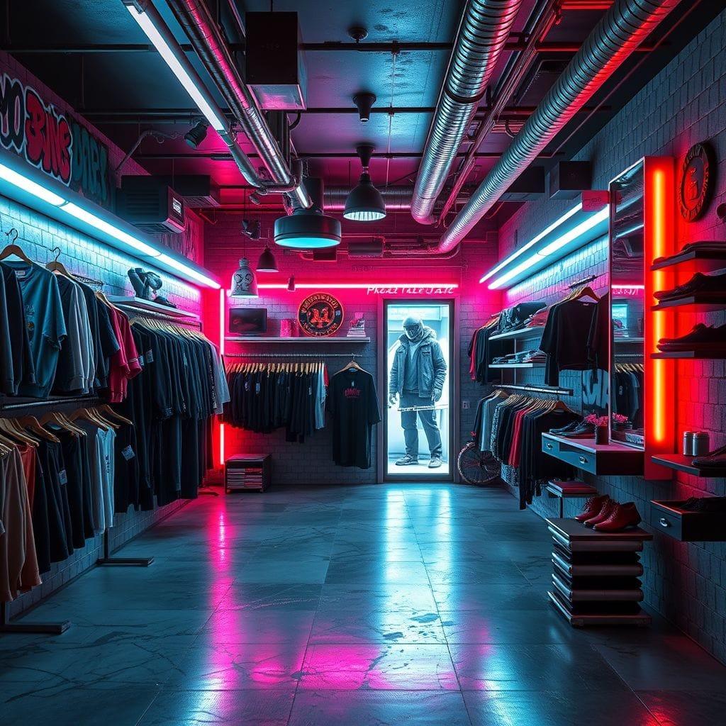 Cyberpunk clothing store - AI Generated