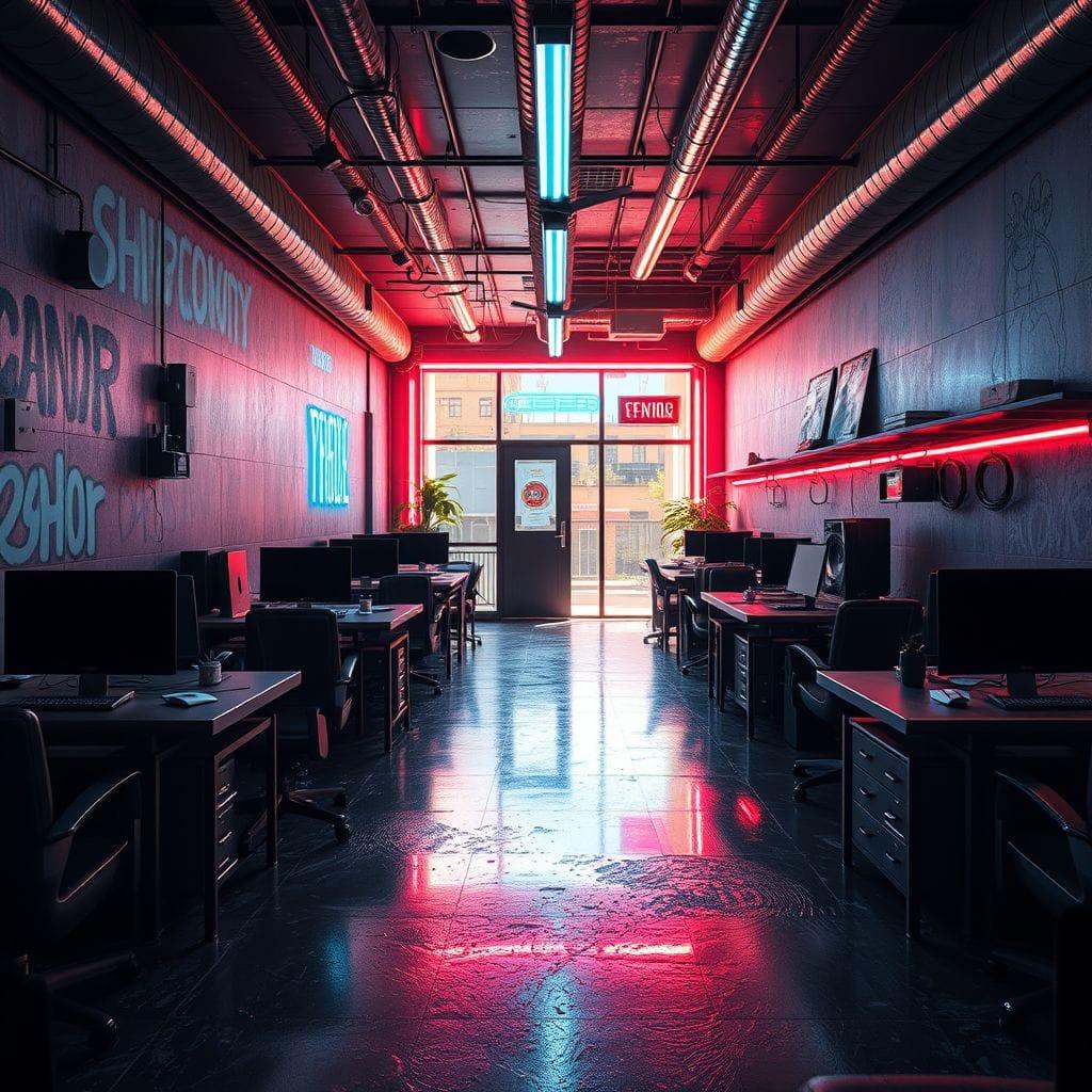 Cyberpunk coworking space - AI Generated