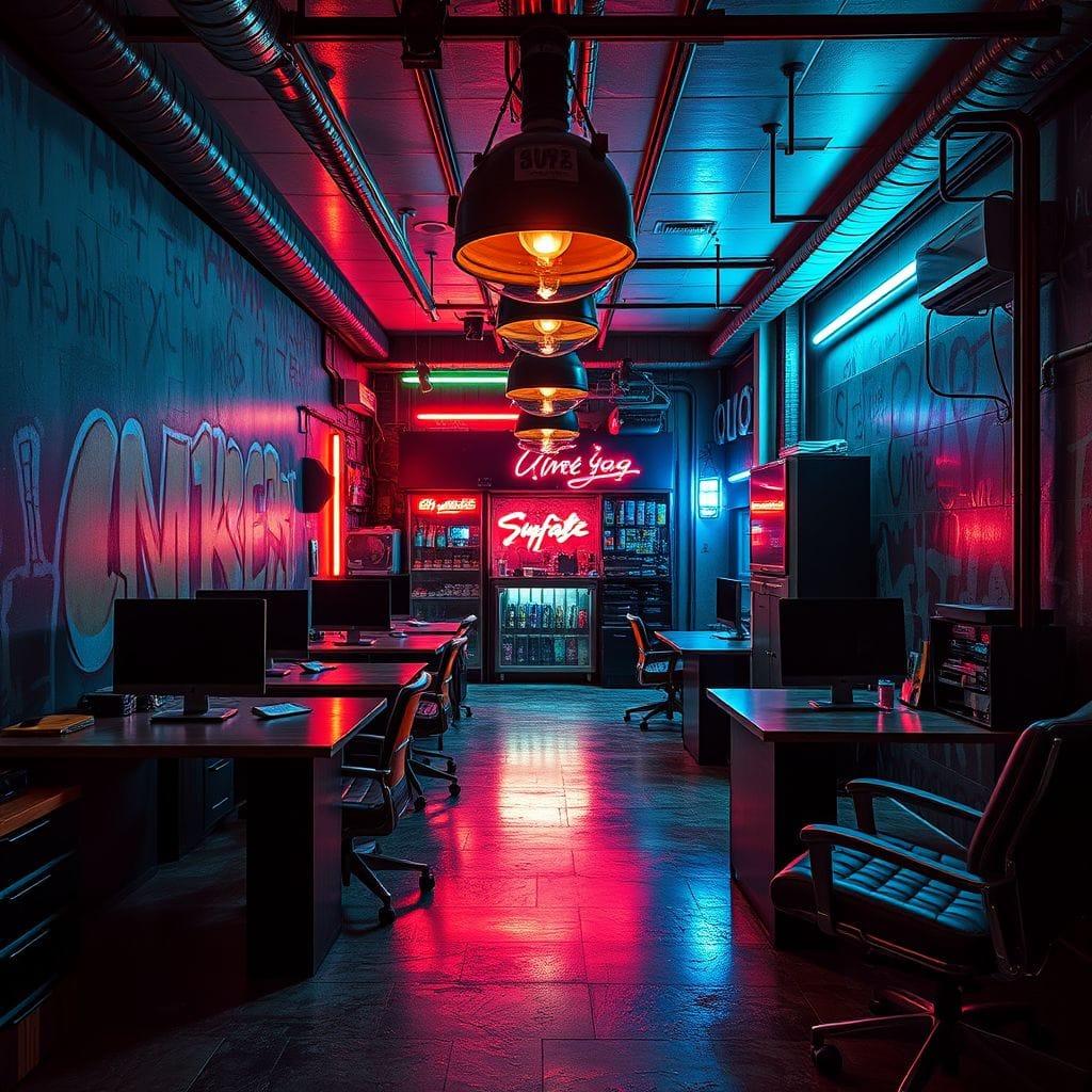 Cyberpunk coworking space - AI Generated