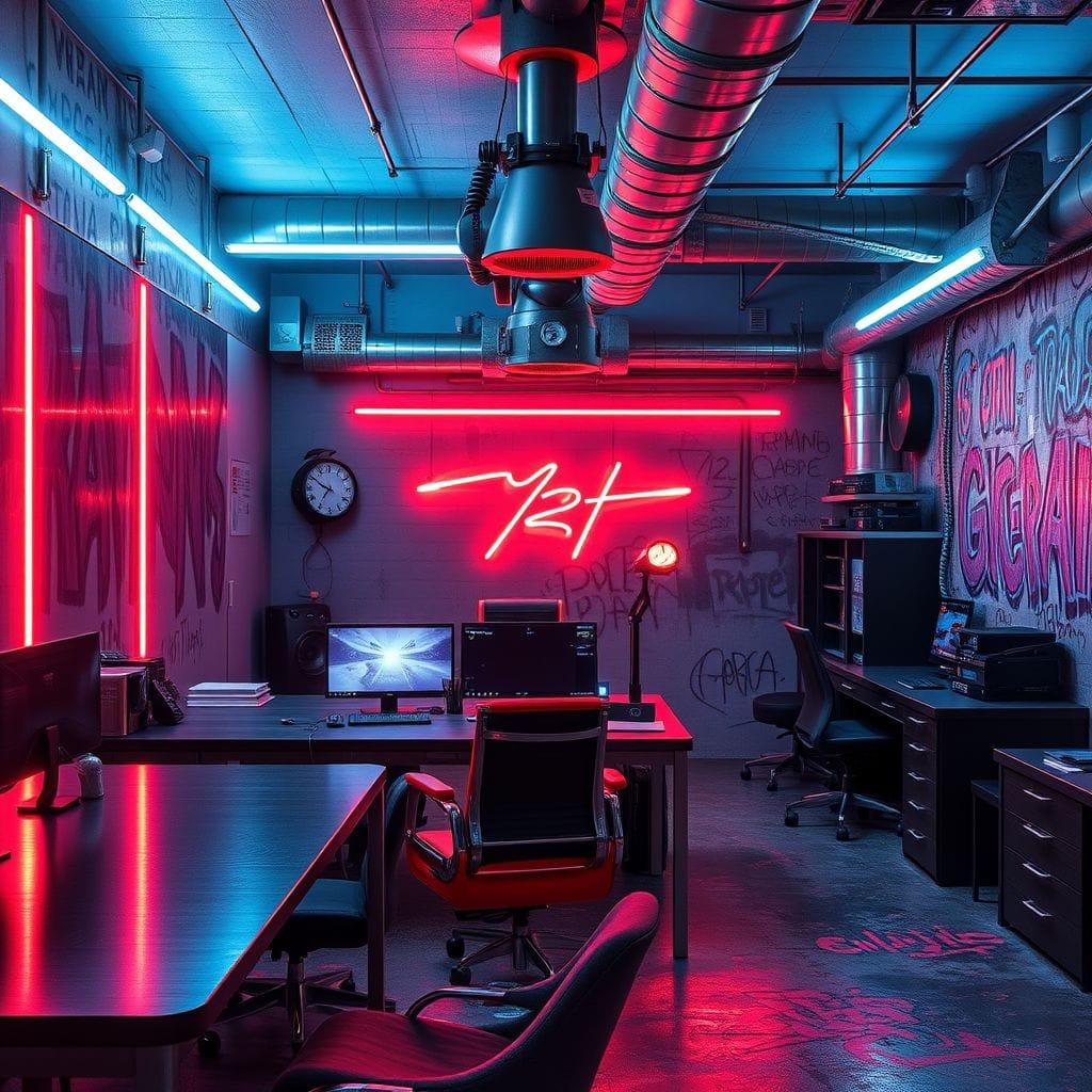 Cyberpunk coworking space - AI Generated