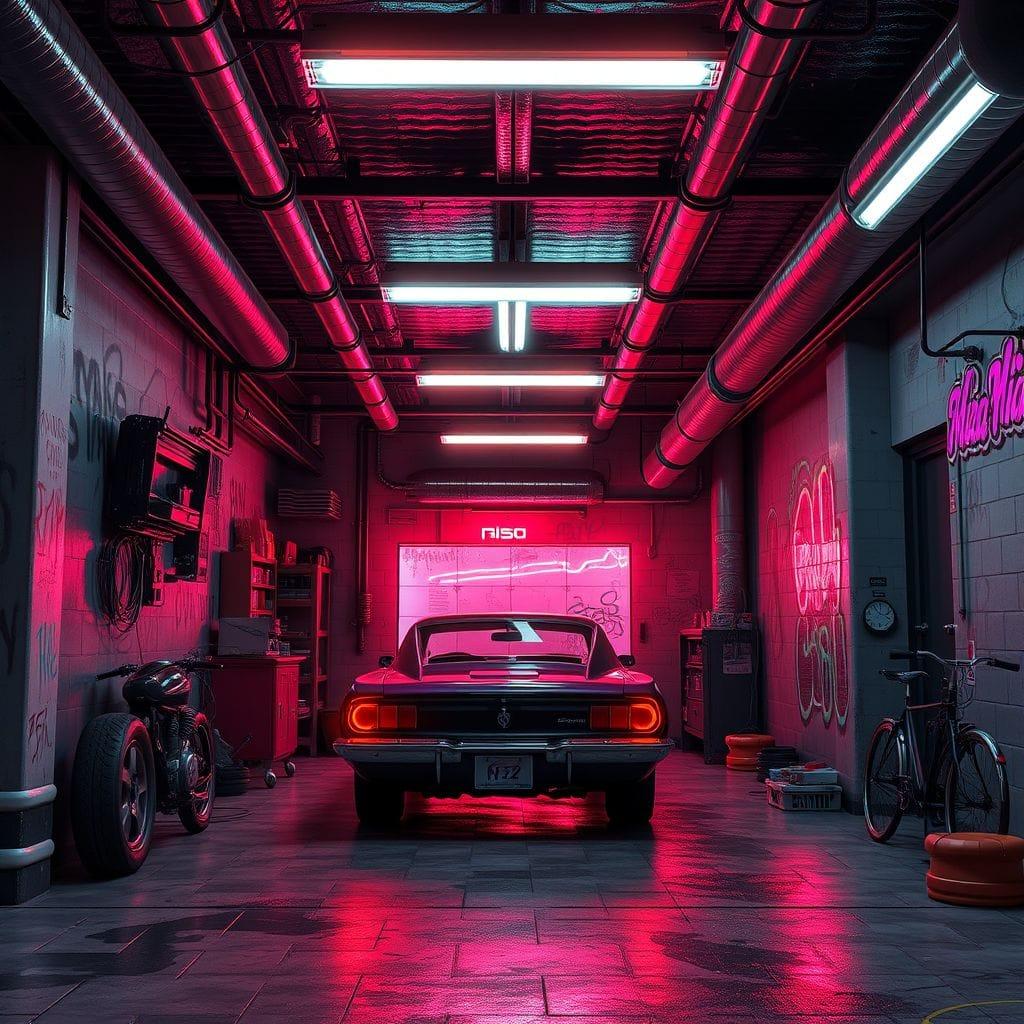 Cyberpunk garage - AI Generated