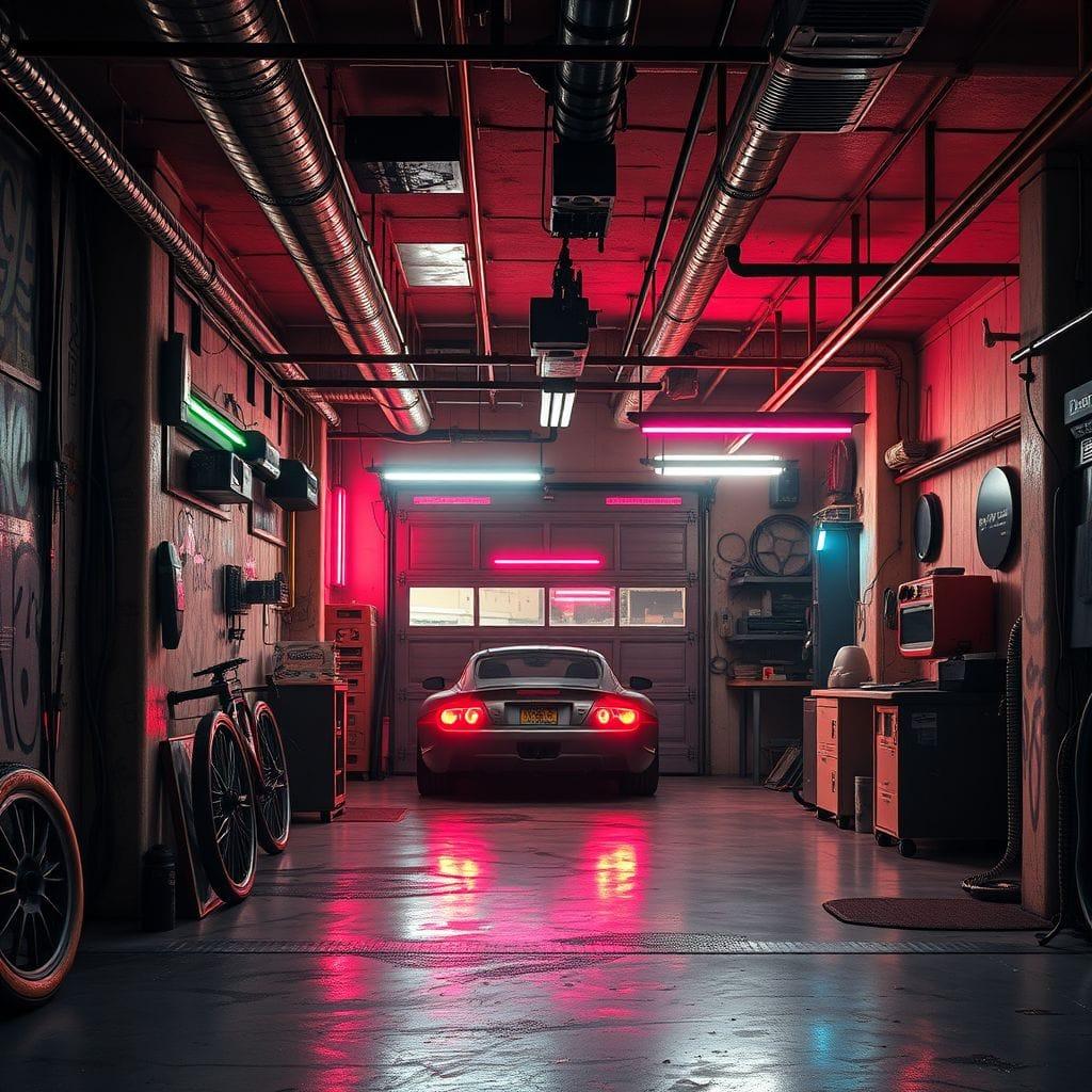 Cyberpunk garage - AI Generated