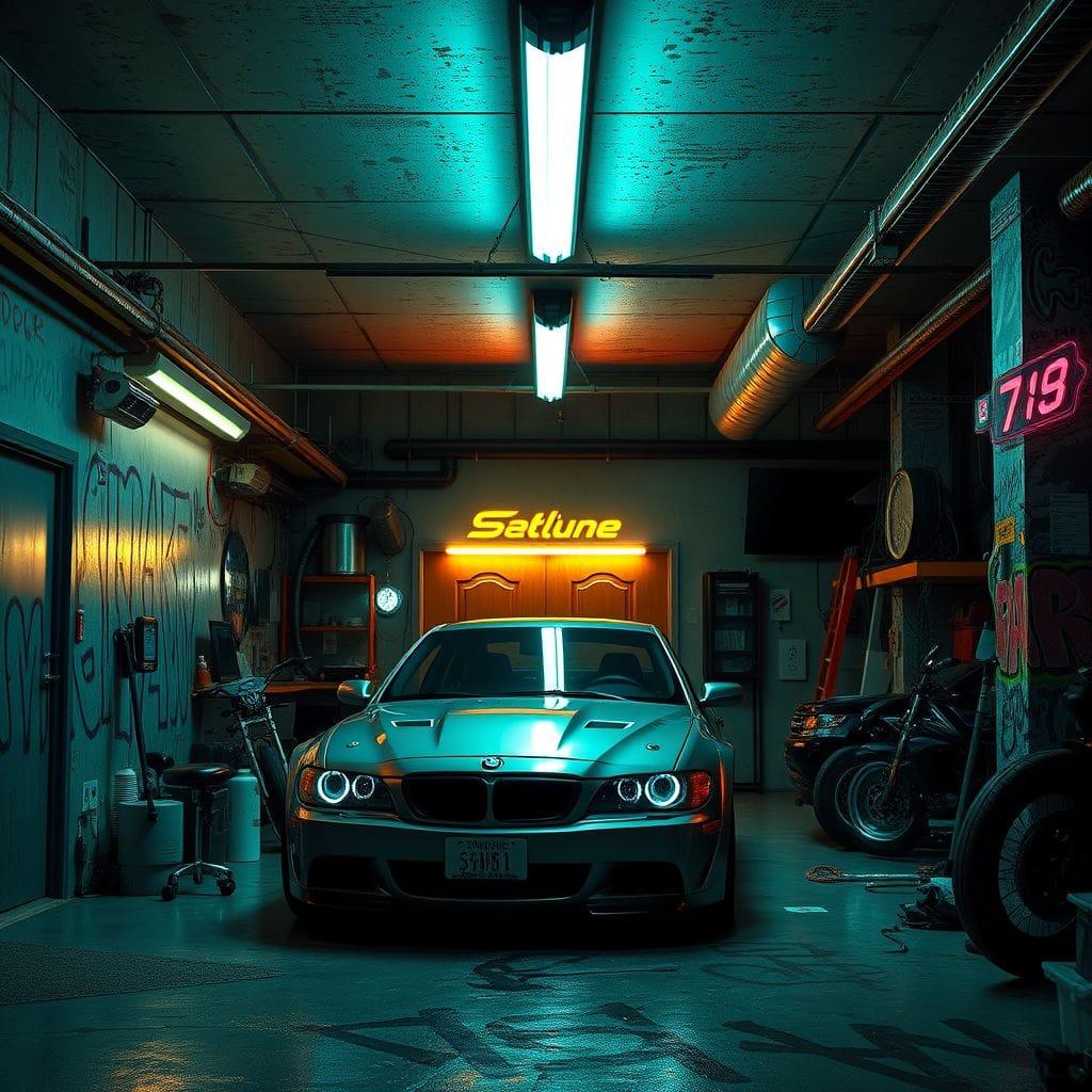 Cyberpunk garage - AI Generated