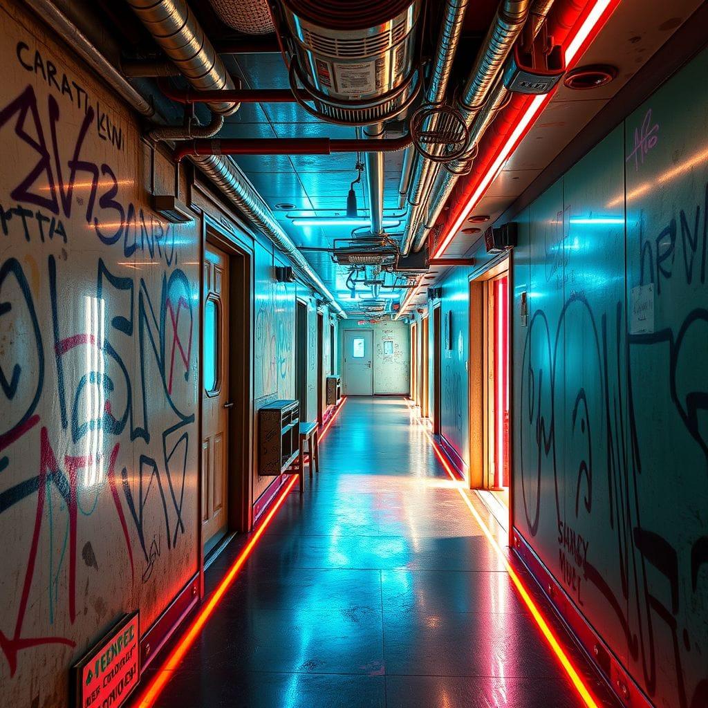 Cyberpunk hallway - AI Generated